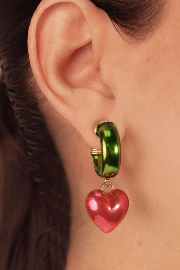Candongas Steel Hearts Verde con Fucsia