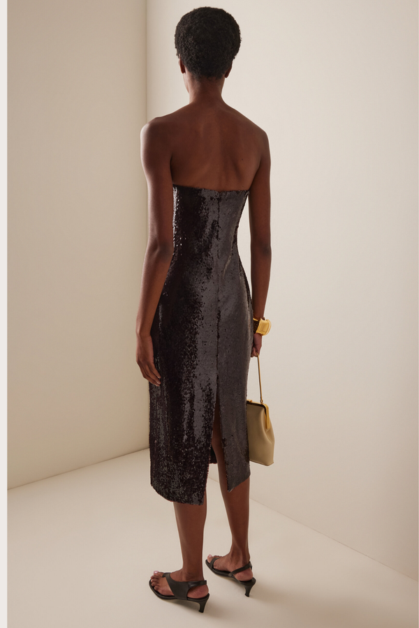 Keenan Sequin Combo Dress in Brown