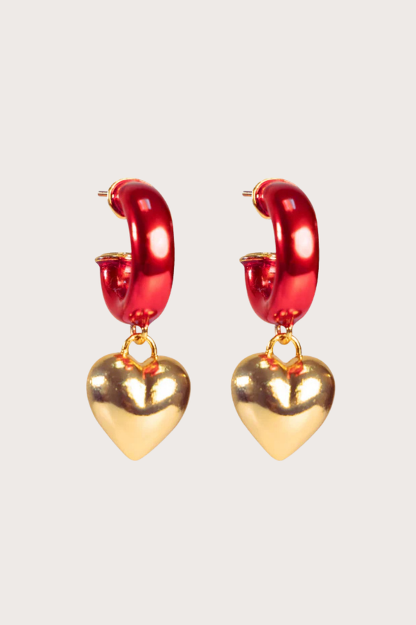 Candongas Steel Hearts Rojo con Dorado