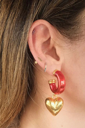 Candongas Steel Hearts Rojo con Dorado