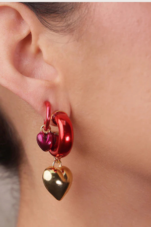 Candongas Steel Hearts Rojo con Dorado