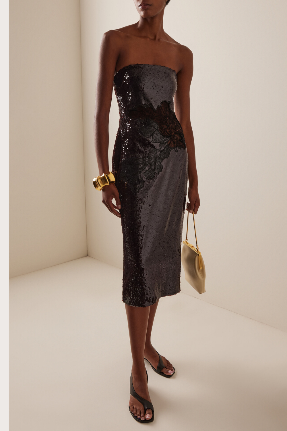 Keenan Sequin Combo Dress in Brown
