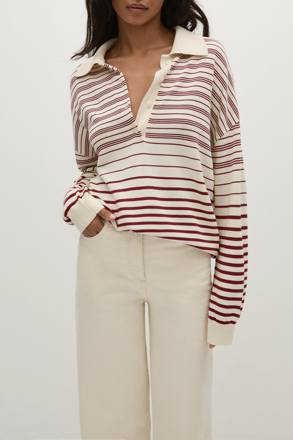Harlow Oversized Polo - Red Cream