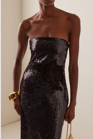 Keenan Sequin Combo Dress in Brown