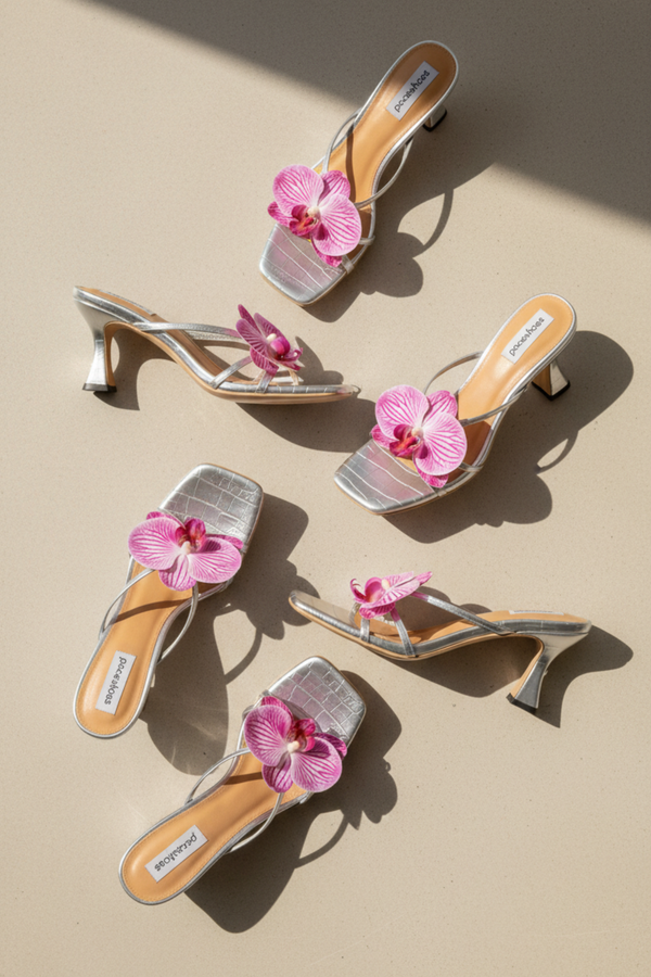 Garden Series Sandals in Coral Silver Croc