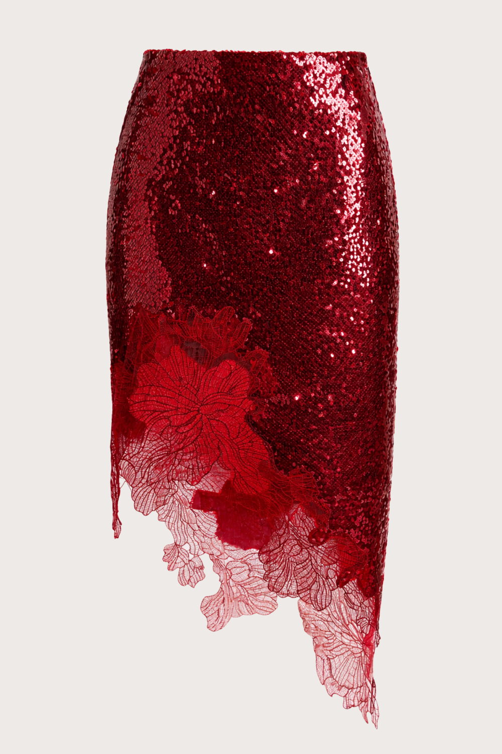 Winnie Sequin Combo Skirt in Red