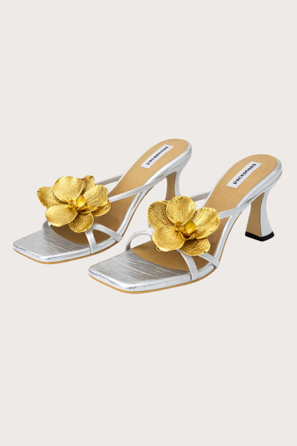 Garden Series Sandals in Coral Silver Croc