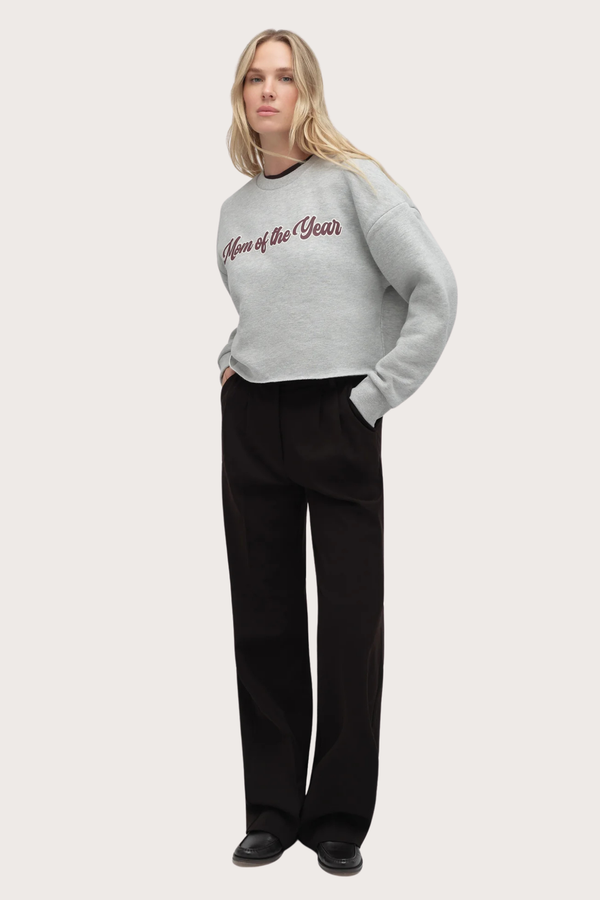 The Cropped Mom of The Year Sweatshirt in Heather Grey Burgundy