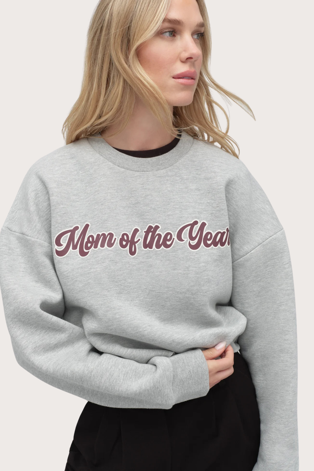 The Cropped Mom of The Year Sweatshirt in Heather Grey Burgundy