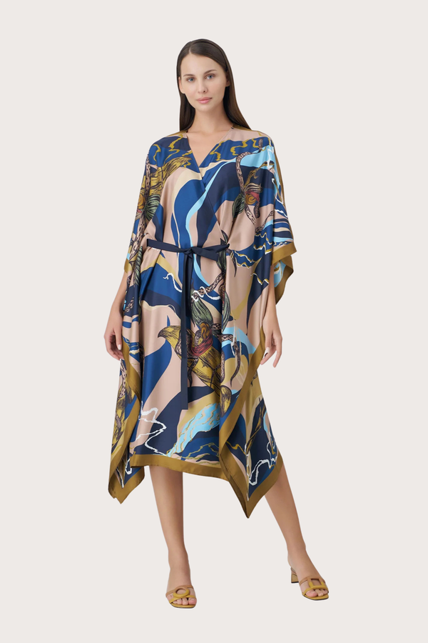 Slipper Orchid Silk Kimono Kaftan Dress