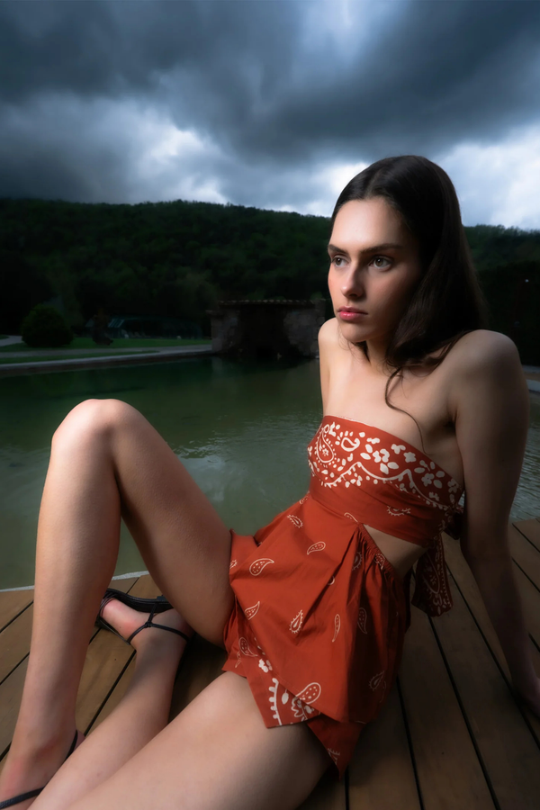 Vision Terracotta Bandana-Style Print Top