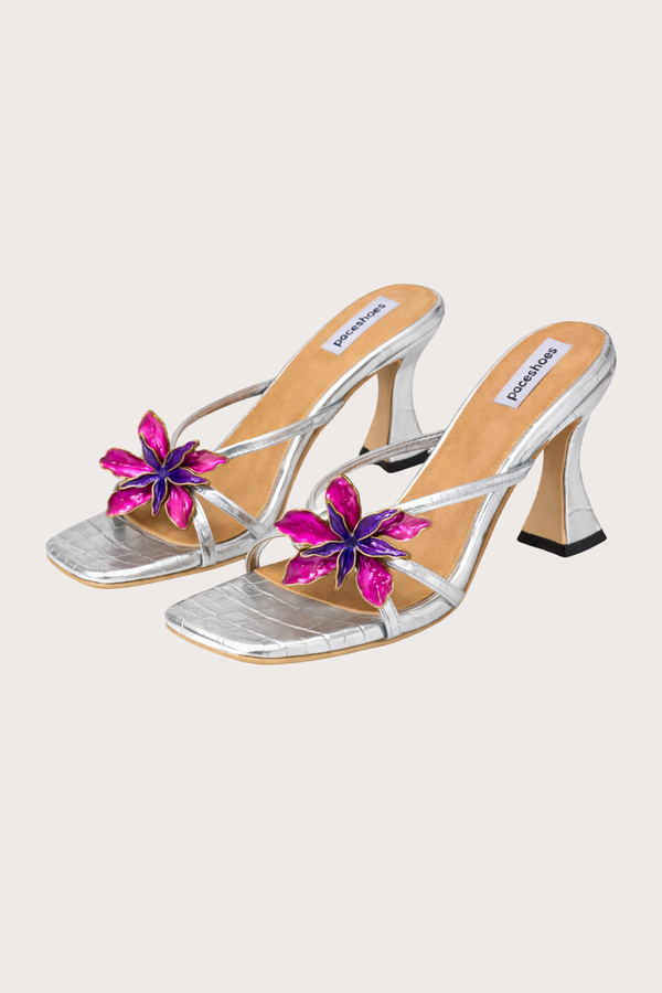 Garden Series Sandals in Coral Silver Croc