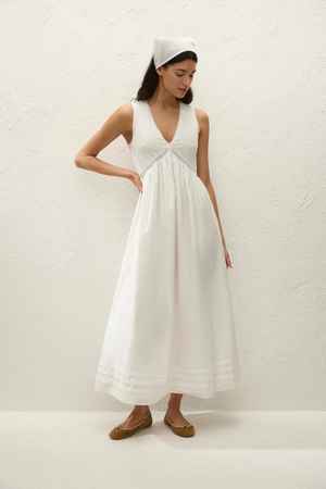 Fiora Midi Dress in Lace White