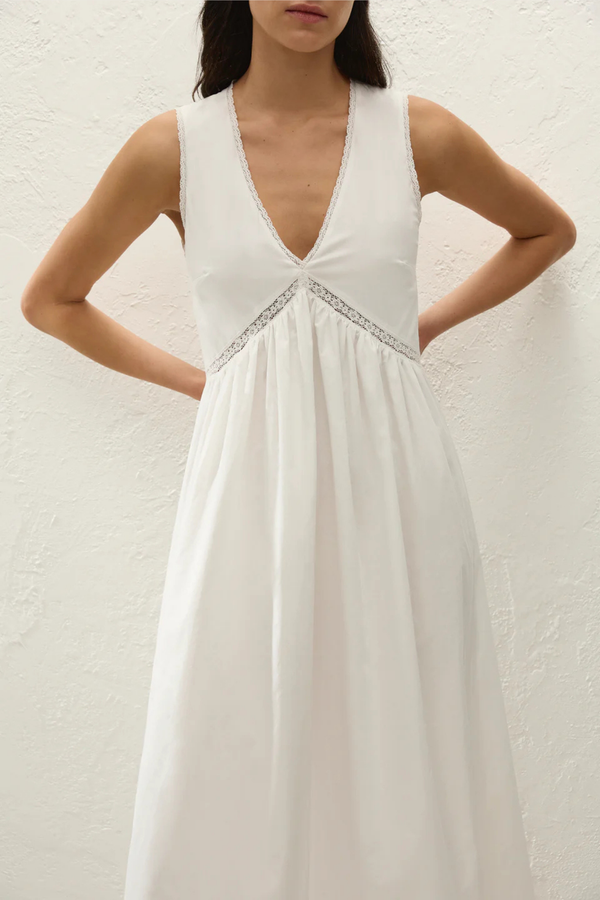 Fiora Midi Dress in Lace White