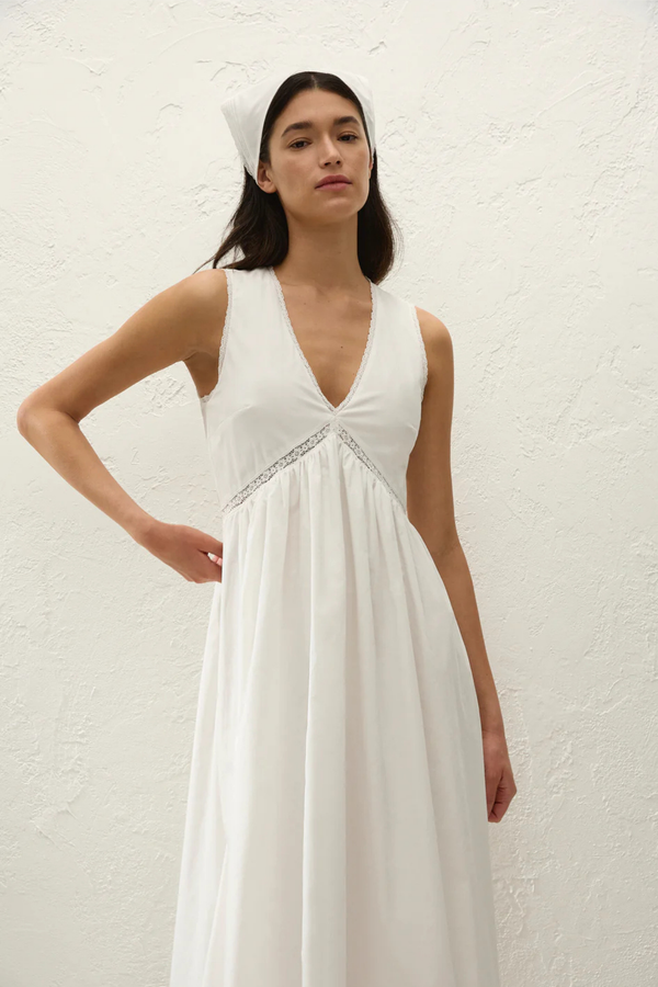 Fiora Midi Dress in Lace White
