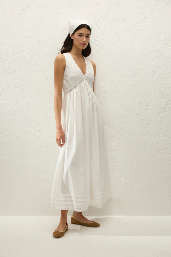 Fiora Midi Dress in Lace White