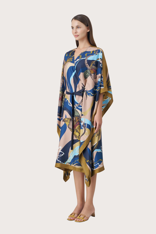 Slipper Orchid Silk Kimono Kaftan Dress