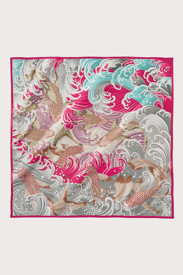 Koi Fish Pink Silk Scarf