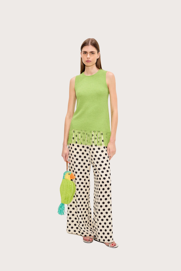 Nella Crepe Wide Leg Pant - Macadamia Black Polka Dot
